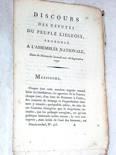 DISCOURS des députés du peuple liégeois, prononcé à l'Assemblée Nationale, …