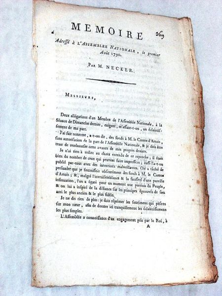 Mémoire adressé à l'Assemblée Nationale, le premier août 1790.