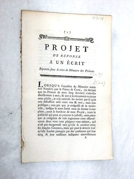 Projet de Réponse à un écrit répandu sous le titre …