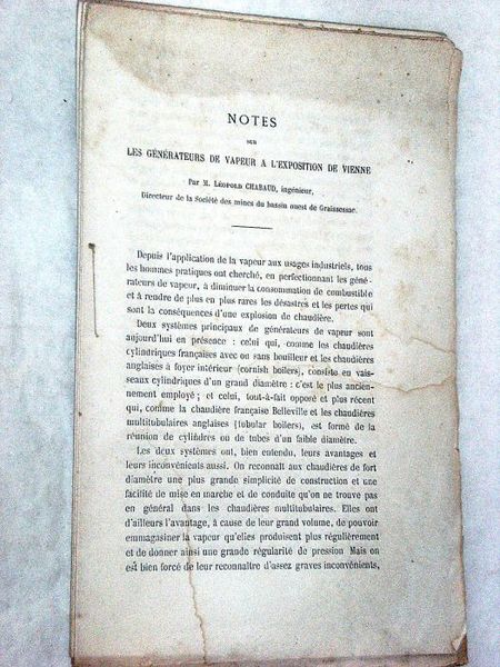 Notes sur les Générateurs de Vapeur à l'exposition de Vienne.