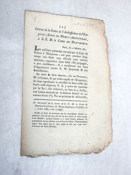 Copie de la lettre de l'Ambassadeur de l'Empereur à S.E.M. …