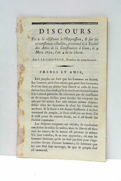 Discours sur la résistance à l'Oppression, et sur les circonstances …