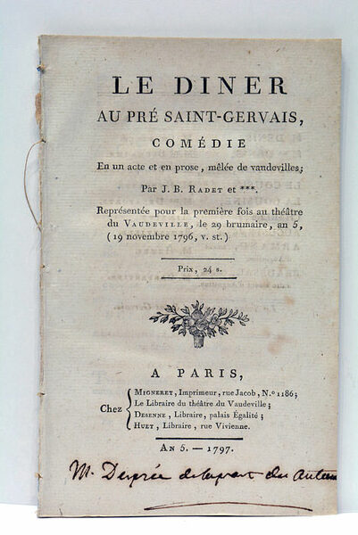 Le Dîner au Pré Saint-Gervais, Comédie en un acte et …