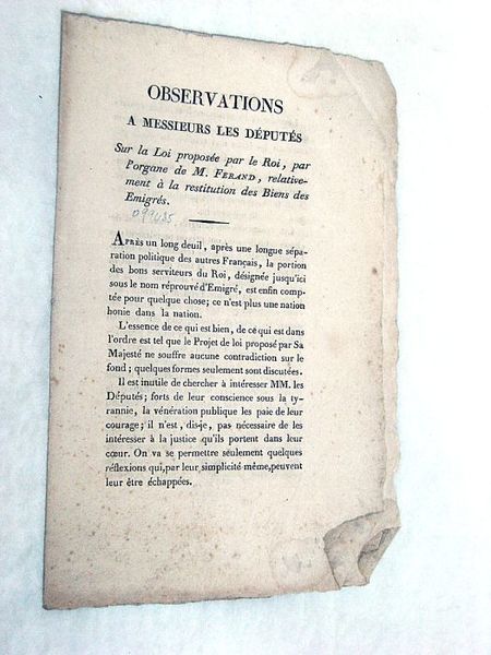 OBSERVATIONS à messieurs les députés sur la loi proposée par …