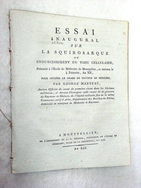 Essai inaugural sur la Squirosarque ou endurcissement du tissu cellulaire, …