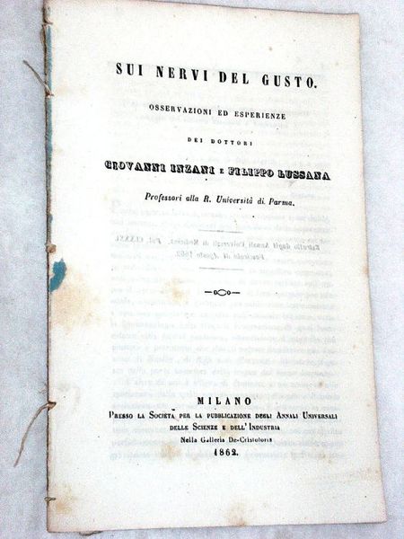 Sui Nervi del gusto. Osservazioni ed esperienzie.