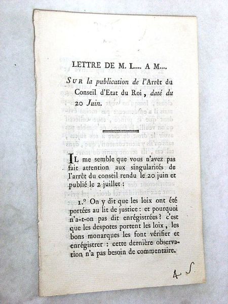 LETTRE de M. L… à N… sur la publication de …