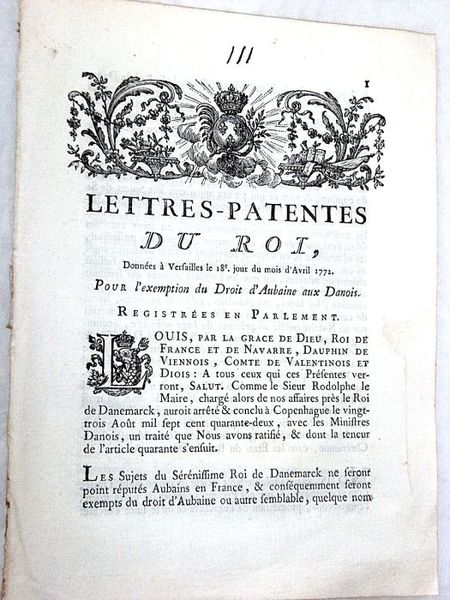 LETTRES PATENTES du roi, données à Versailles le 18e. Jour …