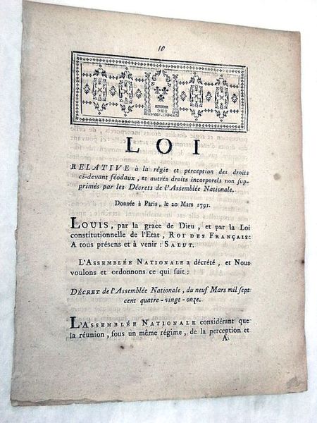 LOI relative à la régie et perception des droits ci-devant …