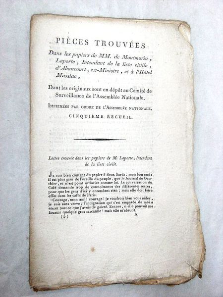 PIÈCES trouvées dans les papiers de MM. De Montmorin, Laporte, …