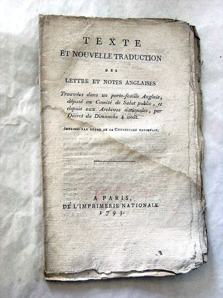 TEXTE et nouvelle traduction des lettre et notes anglaises trouvées …