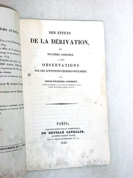 Des effets de la dérivation, et deuxième apppendice à mes …