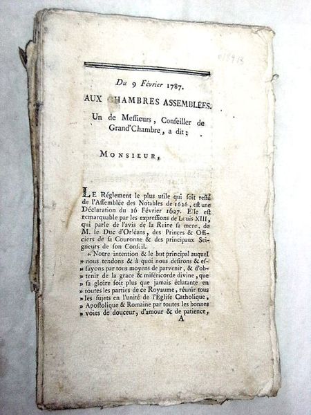 DU 9 FÉVRIER 1787, aux chambres assemblées, un de Messieurs, …