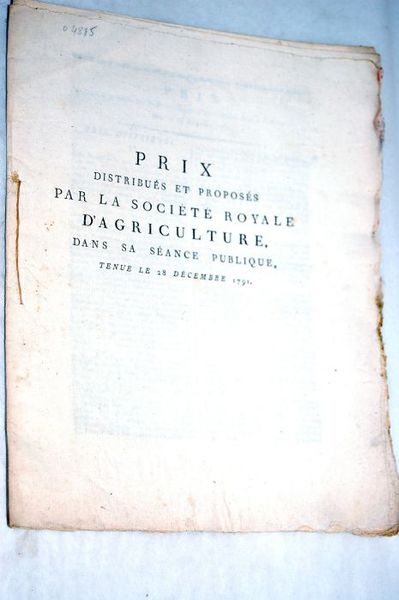 PRIX distribués et proposés par la Société Royale d'Agriculture, dans …