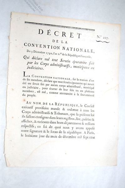 DÉCRET DE LA CONVENTION NATIONALE du 5 décembre 1792, l'an …