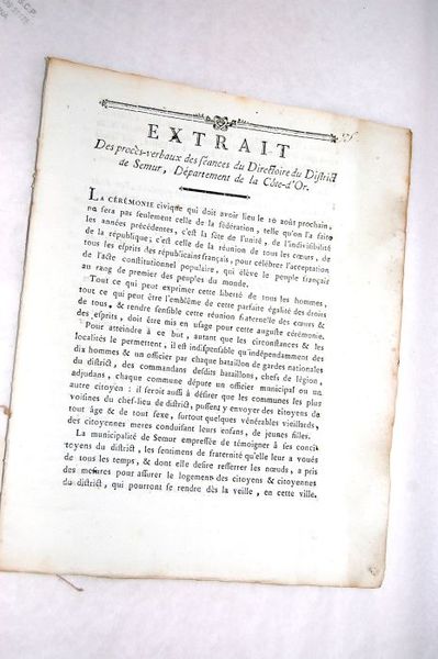 EXTRAIT des procès-verbaux des séances du Directoire du district de …