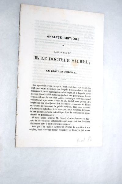 Analyse critique de l'ouvrage de M. le docteur Sichel.