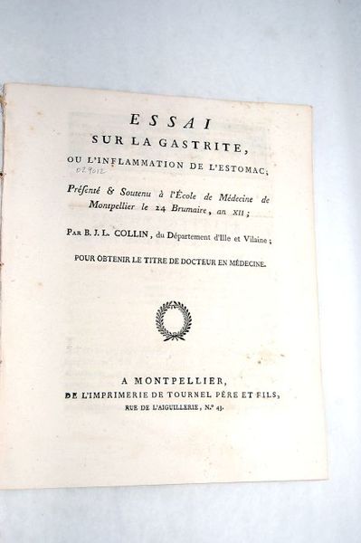 Essai sur la gastrite, ou l'inflammation de l'estomac.