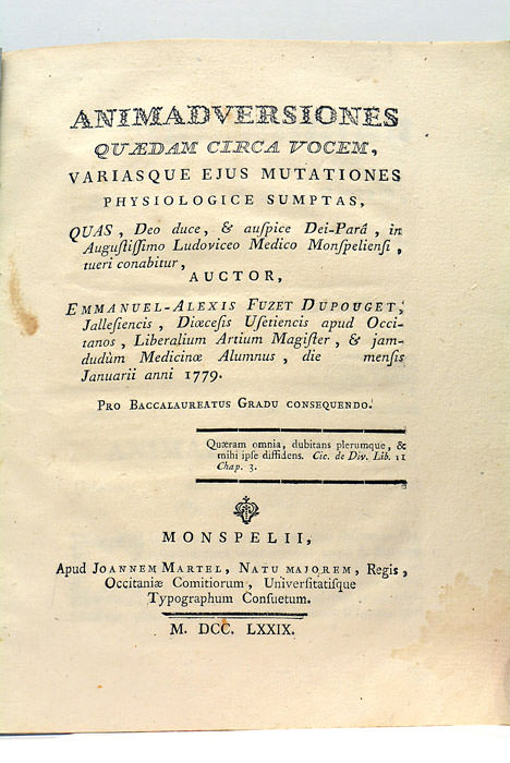 Animadversiones Quaedam Circa Vocem, variasque ejus mutationes Physiologice Sumptas. pro …