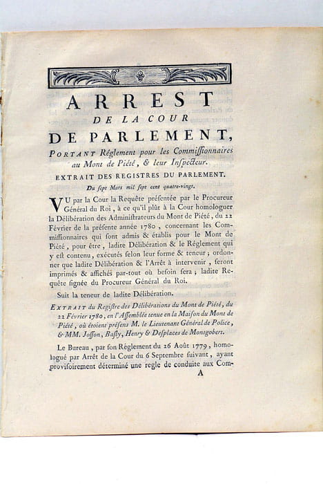 ARREST de la Cour de Parlement portant Réglement pour les …