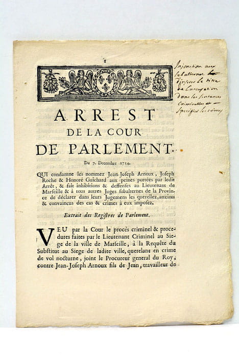 ARREST DE LA COUR de Parlement qui condamne les nommez …