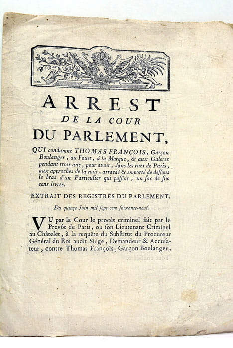 ARREST de la Cour du Parlement, qui Condamne Thomas François, …