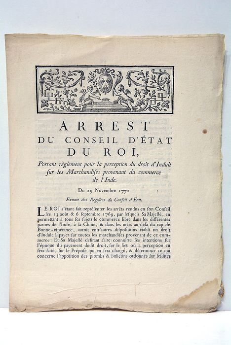ARREST DU CONCEIL D'ÉTAT DU ROI, Portant réglement pour la …