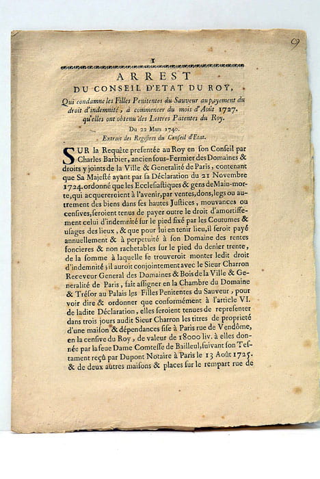 ARREST du Conseil d'Etat du Roi qui condamne les Filles …