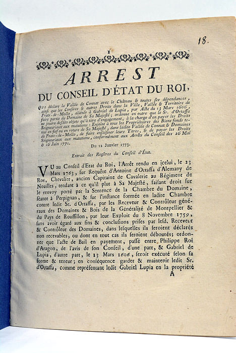 ARREST du conseil d'état du Roi, qui déclare la Vallée …