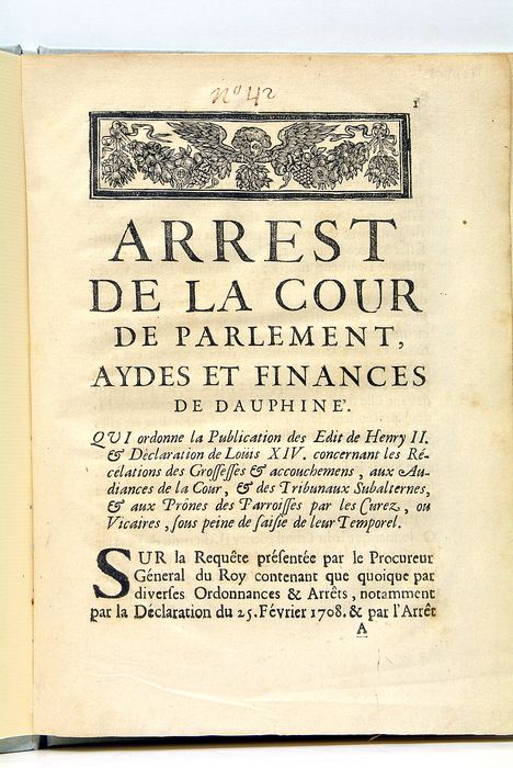 ARRÊT DE LA COUR DE PARLEMENT, AYDES ET FINANCES DE …