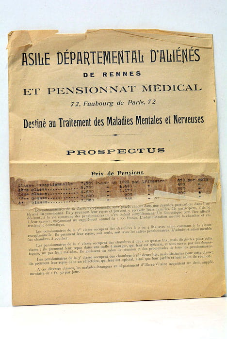 Asile Départemental d'aliénés de Rennes et pensionat médiacal 72, Faubourg …