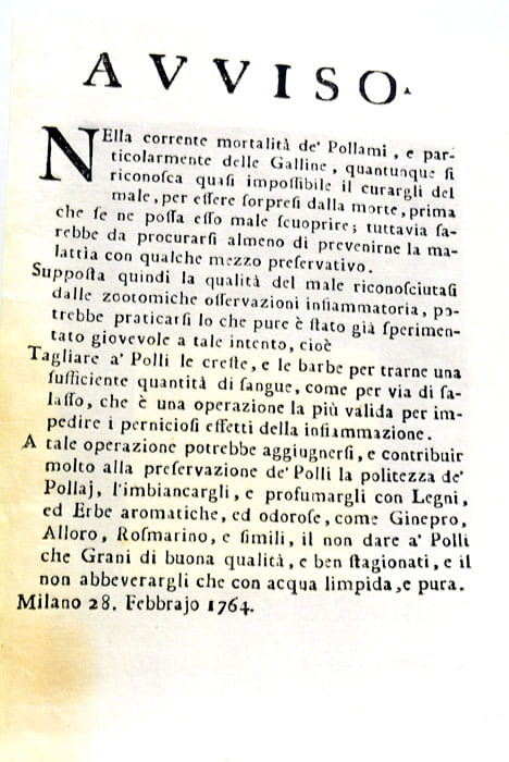 AVVISO Nella corrente Mortalità de' Pollami, e particularmente delle Galline.