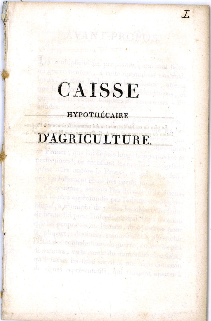 Caisse Hypothécaire d'Agriculture.