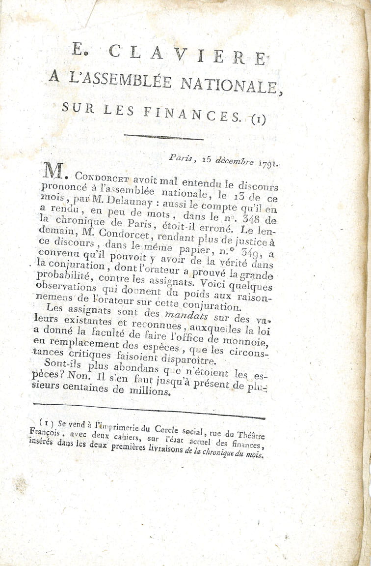 CLAVIERE (E.). E. Claviere à l'Assemblée Nationale, Sur les Finances.
