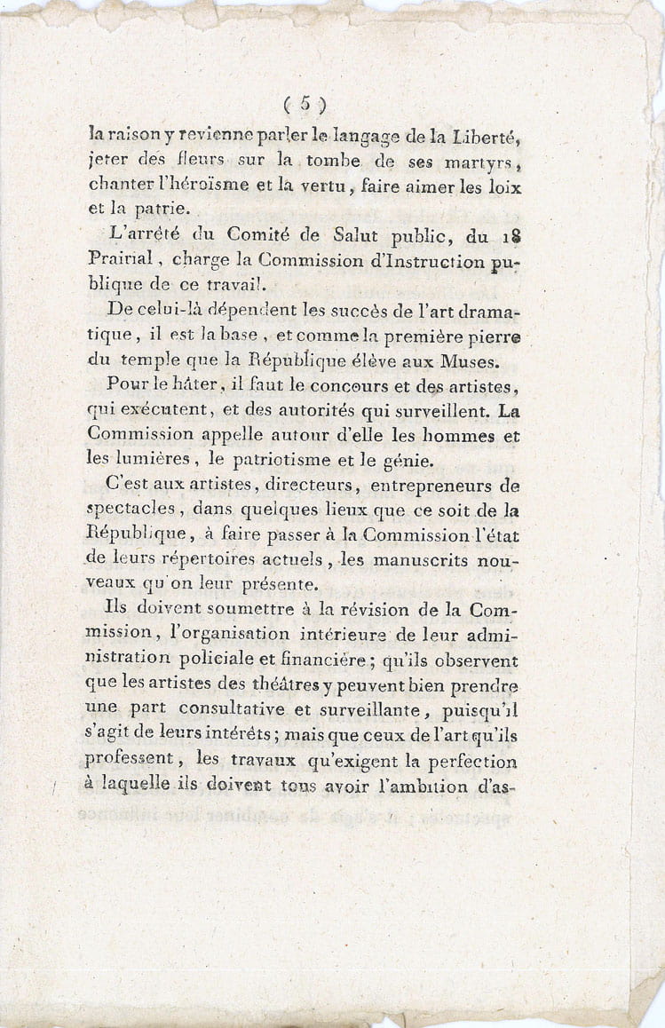 COMMISSION D'INSTRUCTION PUBLIQUE. SPECTACLES. Extrait des registres des arretés du …