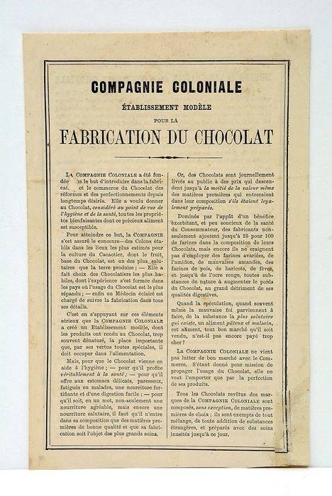 COMPAGNIE Coloniale. Etablissement Modèle pour la Fabrication de Chocolat.