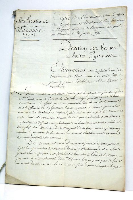 COPIE DES OBSERVATIONS sur le choix d'un emplacement sur l'Etablissement …