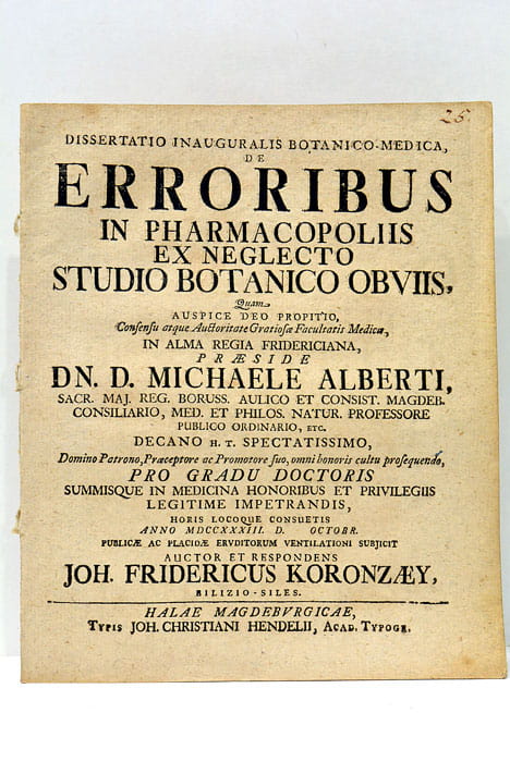 De Erroribus in Pharmacopoliis ex Neglecto Studio Botanico Obviis.
