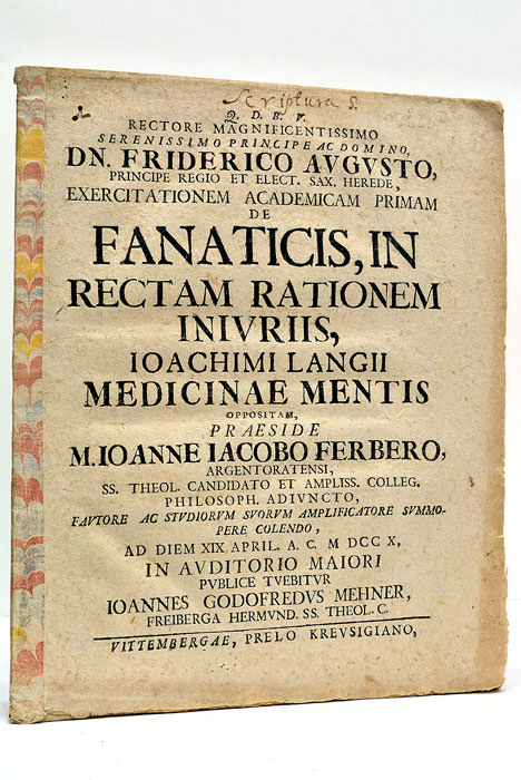 De Fanaticis, in Rectam Ratione Iniuriis, Joachimi Langii Medicinae Mentis …