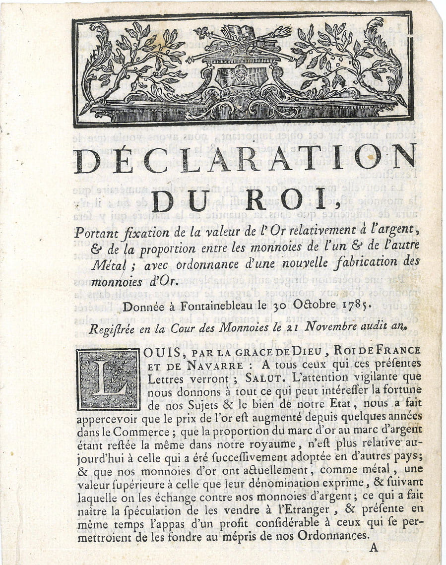 DÉCLARATION du Roi, portant fixation de la valeur d'or relativement …