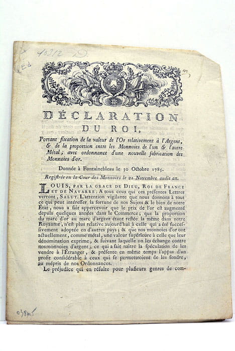 DECLARATION du Roy portant fixation de la Valeur de l'Or …