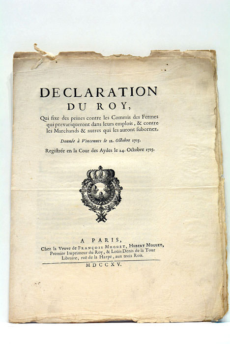 DECLARATION DU ROY, qui fixe des peines contre les Commis …