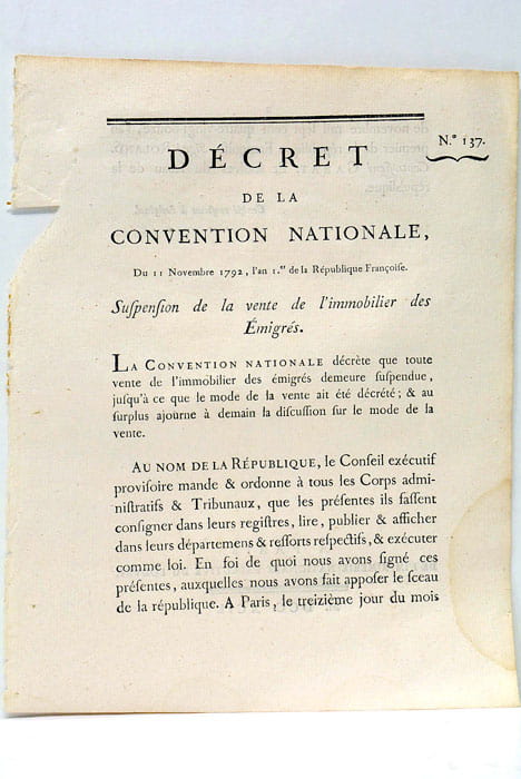 DÉCRET de la Convention Nationale du 11 Novembre 1792, l'an …