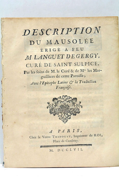 DESCRIPTION du Mausolée érigé à feu M. Languet de Gergy, …