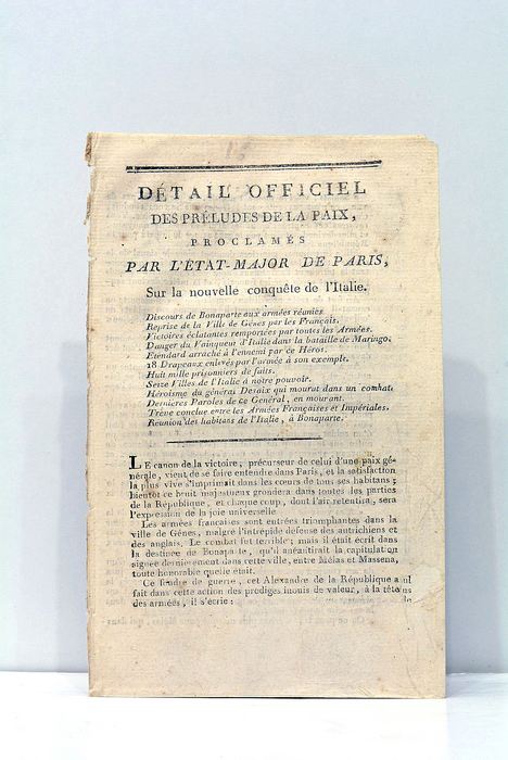 DETAIL OFFICIEL des préludes de la paix, proclamés par l'Etat-Major …