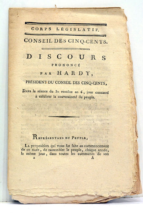 Discours Prononcé par Hardy, Président du Conseil des Cinq-Cents, dans …