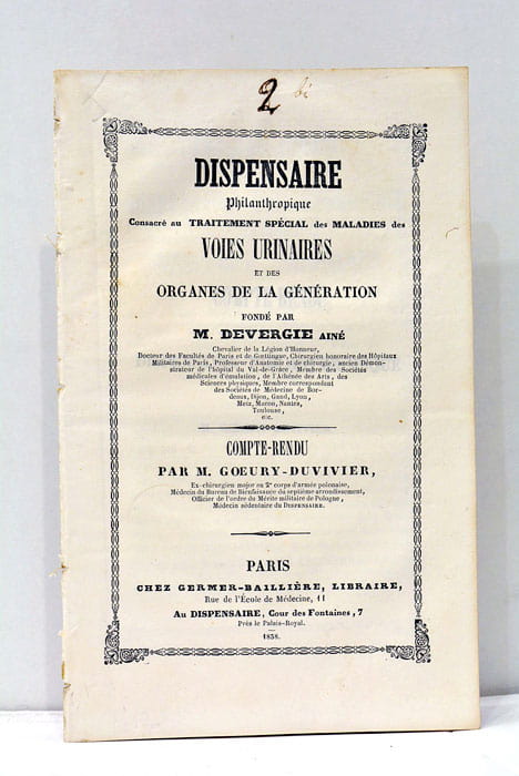 Dispensaire Philanthropique consacré aux traitements des Maladies des Voies Urinaires …