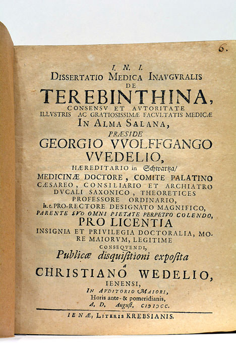 Dissertatio médica inauguralis De Terebinthina.