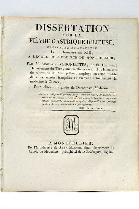 Dissertation sur la Fièvre Gastrique Bilieuse.