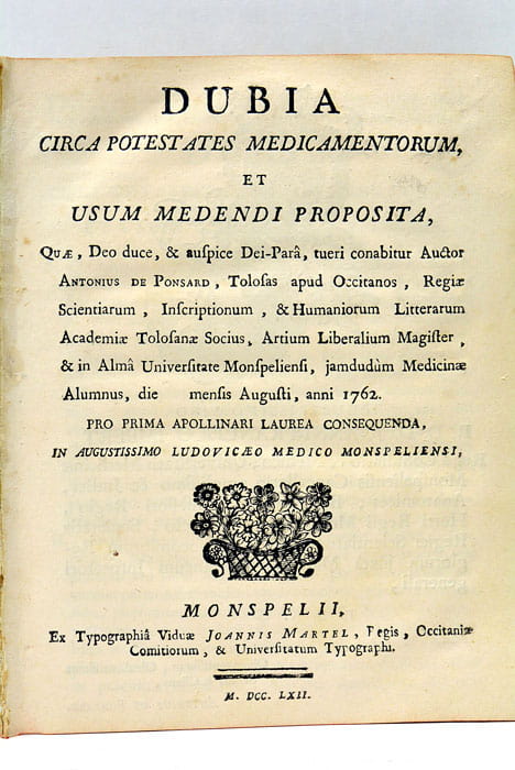 Dubia circa Potestates Medicamentorum et Usum Medendi Proposita.